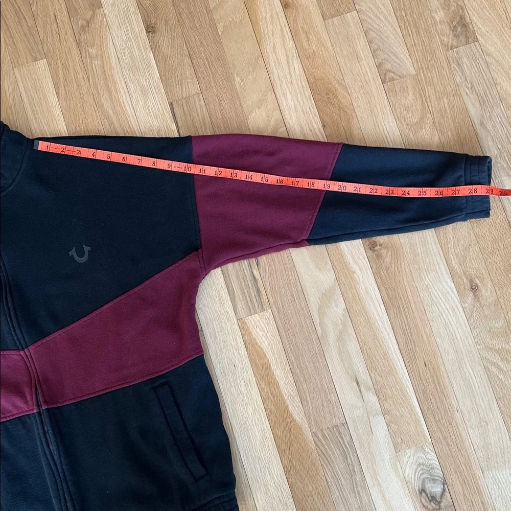 True Religion Black Maroon Color Block Full Zip Jacket, w/Pockets, Size M
